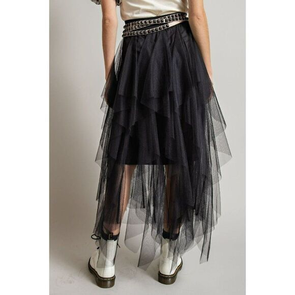 Easel Allover Mesh Ballerina Tulle Princess Maxi Skirt in Black New S-L EB40814 - Picture 3 of 11
